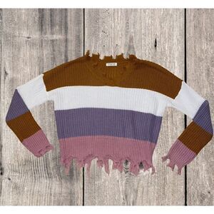 Full Circle Trends Cropped Sweater Pink Purple White Mustard Women’s Size Large